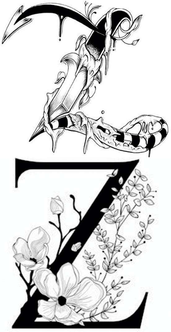 Name Z Letter Two Alphabet Design Temporary Body Tattoo Waterproof For Girls Men Women
