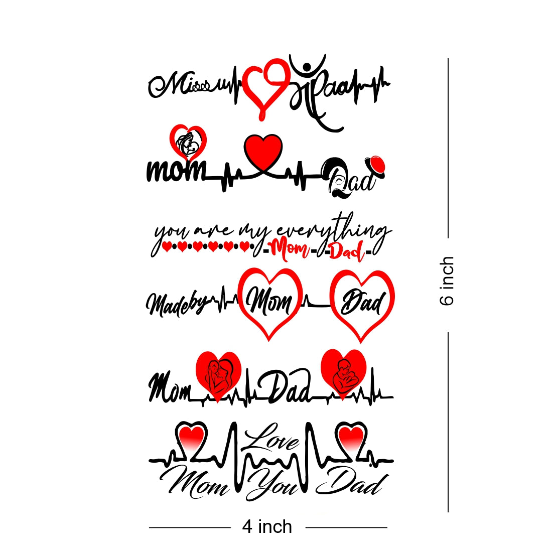 Mom Dad Tattoo Heart Mom Waterproof Boy For Girls Heart Line Dad Temporary Tattoo
