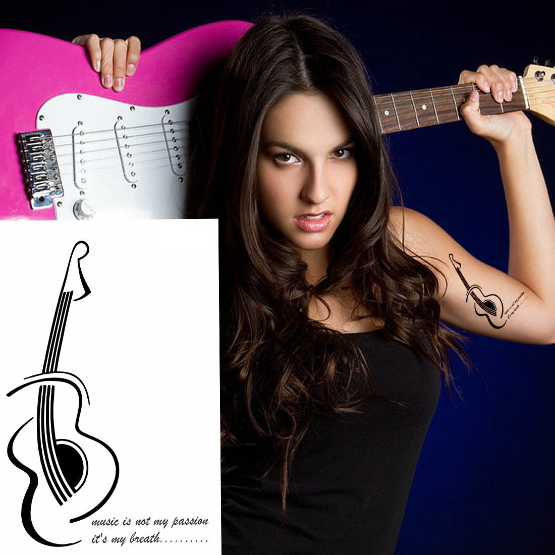 Rock Music Guitar Tattoo Waterproof Temporary Body Tattoo for Boys and Girls - Temporarytattoowala