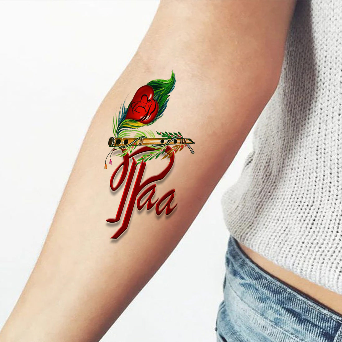 Maa Paa with Flute and Heart Tattoo Waterproof Men and Women Temporary Body Tattoo