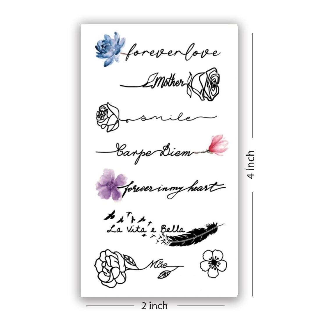 Beautiful Quotes Tattoo Birds with Feather Waterproof Boys and Girls Temporary Body Tattoo
