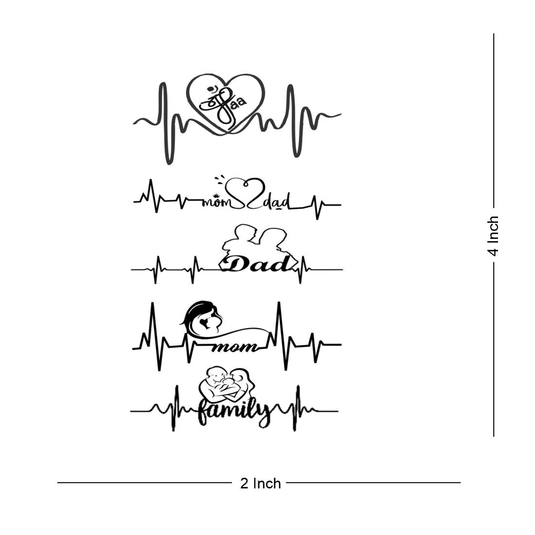 Mom Dad Tattoo Family Heart Line Temporary Tattoo Waterproof For Boys and Girls