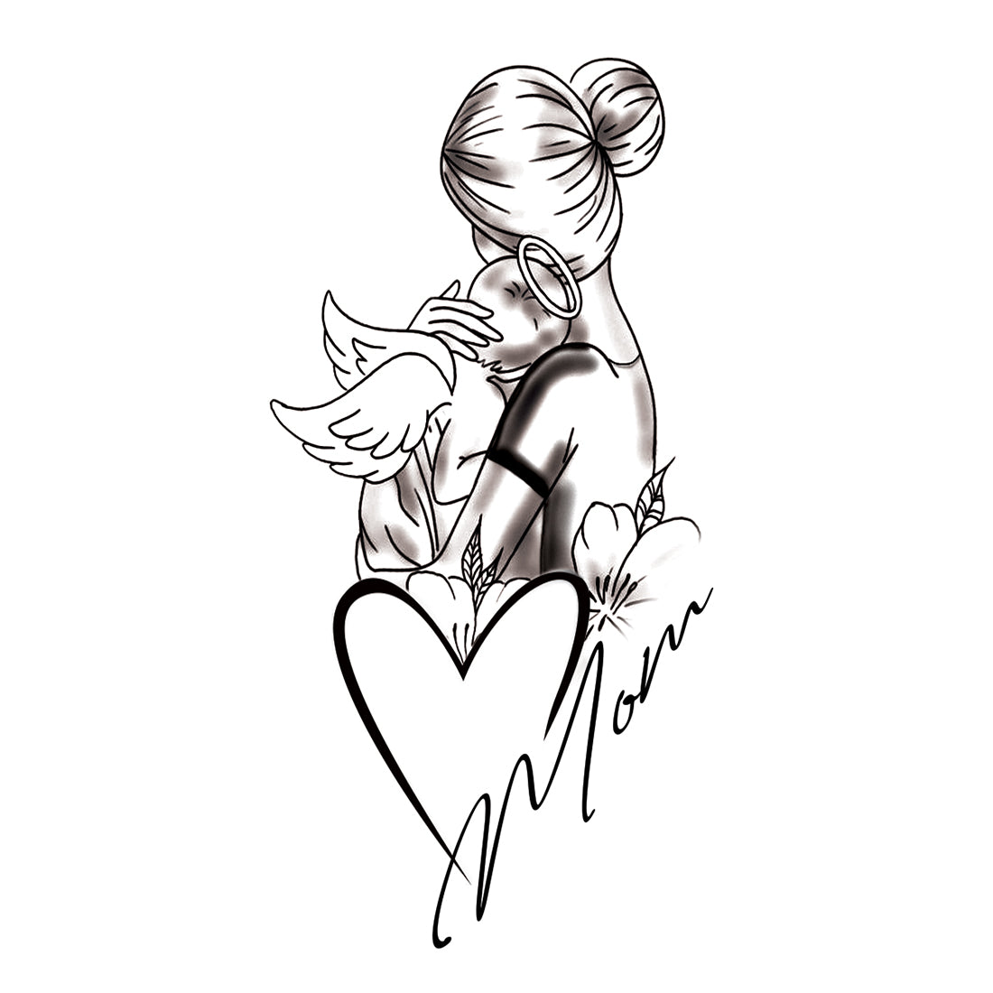 Mom with Angle Baby Tattoo Heart Temporary Tattoo For Boys and Girls Waterproof