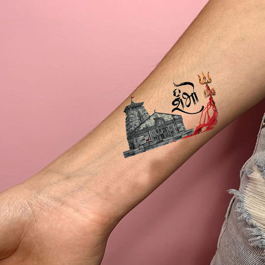 Kedarnath Temple Tattoo Waterproof Sambhu Trishul Temporary Body Tattoo