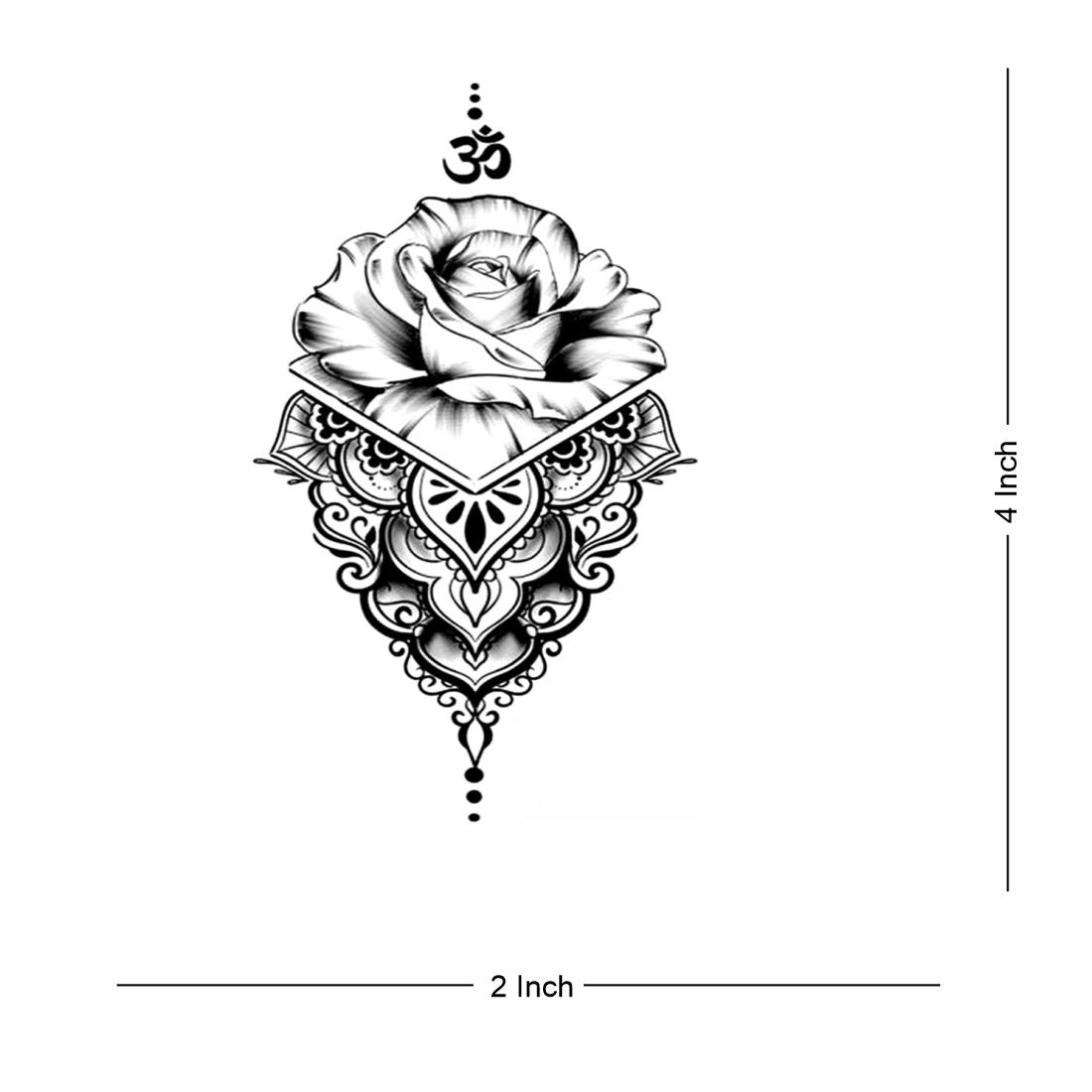 Om with Flower Design Tattoo Waterproof Men and Women Temporary Body Tattoo - Temporarytattoowala