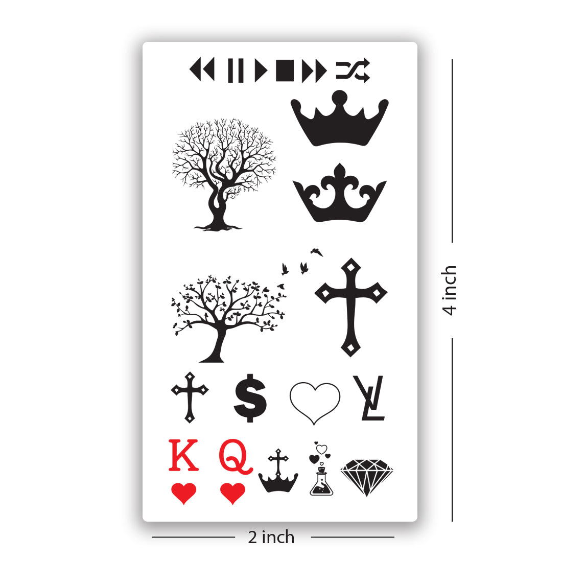 Croos , Crown ,Tree, Diamond Tattoo Waterproof For Girls Boys Temporary Body Tattoo