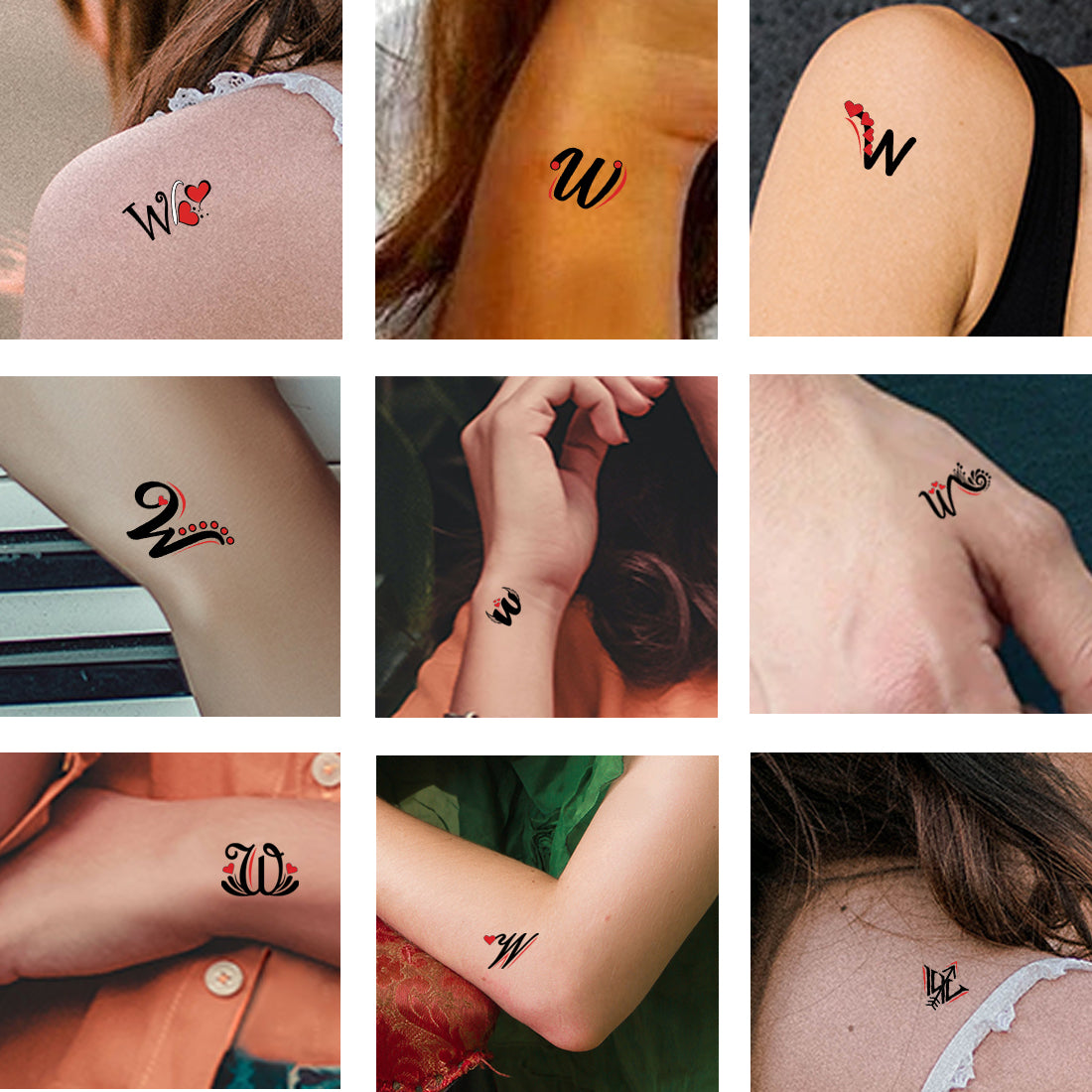 W Name Alphabet Tattoo Waterproof For Men and Women Temporary Body Tattoo