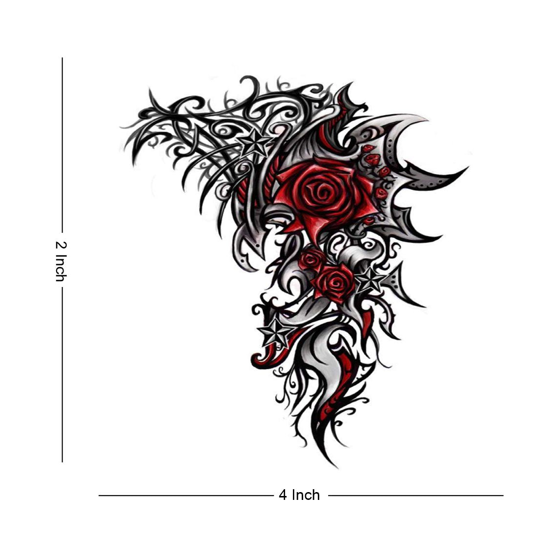 Red Rose Flower Tattoo Waterproof Male and Female Temporary Body Tattoo - Temporarytattoowala