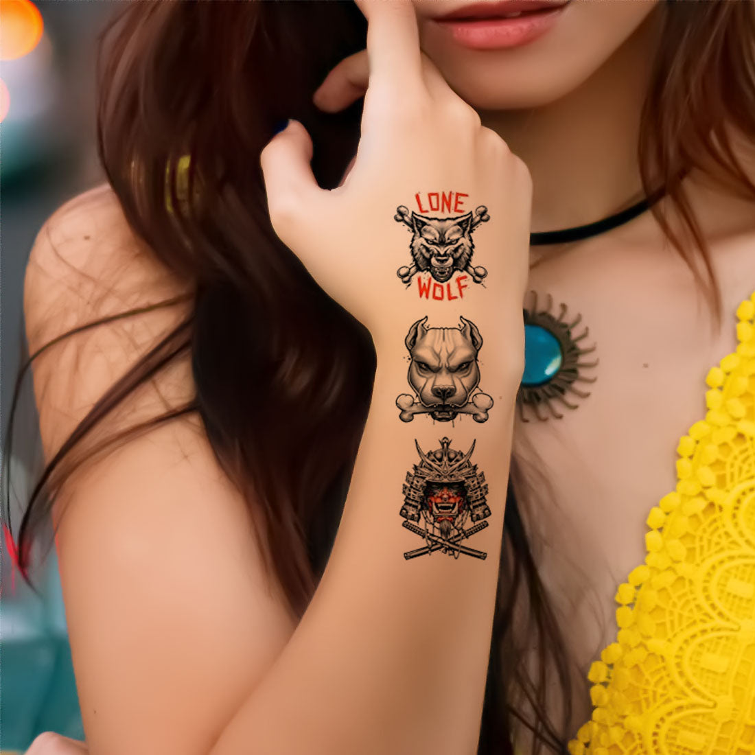 Lone Wolf Tiger Fish Skull Logo Tattoo Waterproof Temporary Body Tattoo - Temporarytattoowala