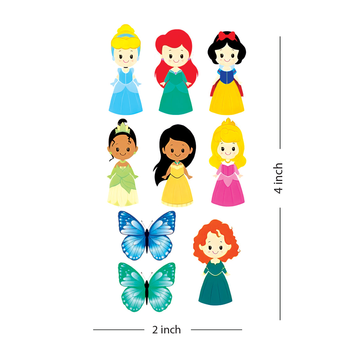 Princess Doll with Butterfly Barbie Waterproof For Kids Girls Temporary Tattoo