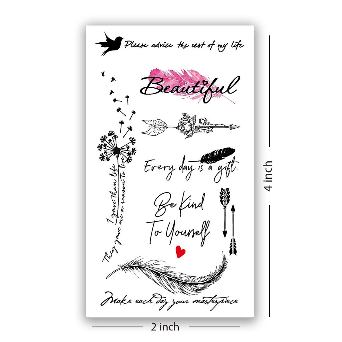 Beautiful Quotes Tattoo Birds with Feather Waterproof Boys and Girls Temporary Body Tattoo