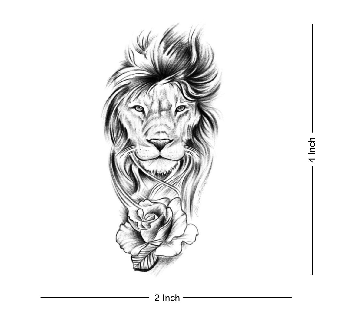 Temporary Tattoowala Lion with Flower Tattoo Temporary Body Waterproof Boy and Girl Tattoo - Temporarytattoowala