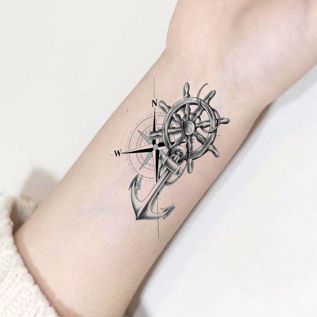 Wheel Anchor Tattoo Waterproof Boys and Girls Temporary Body Tattoo - Temporarytattoowala