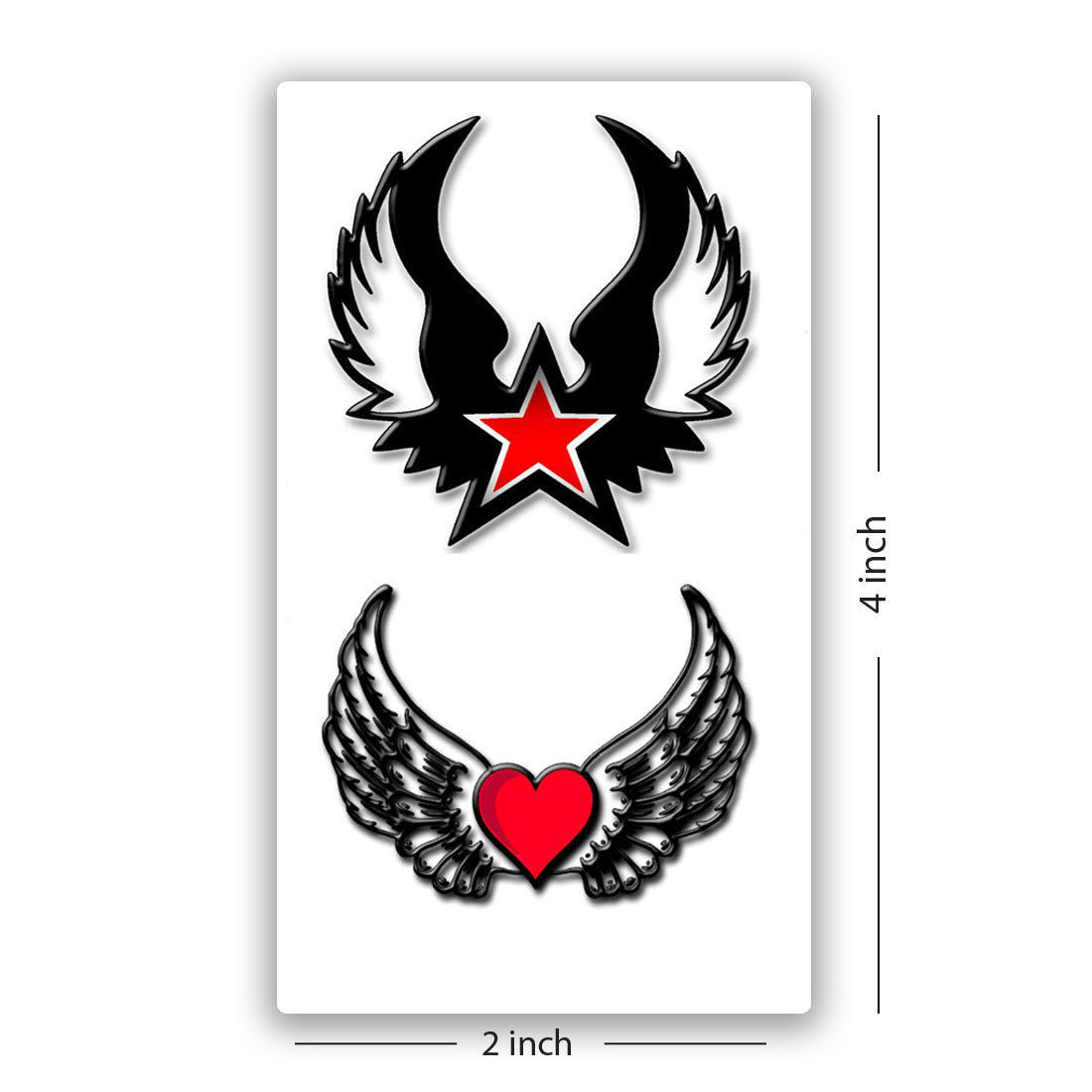 Red Heart Star with Winged Tattoo Waterproof Men and Women Temporary Body Tattoo