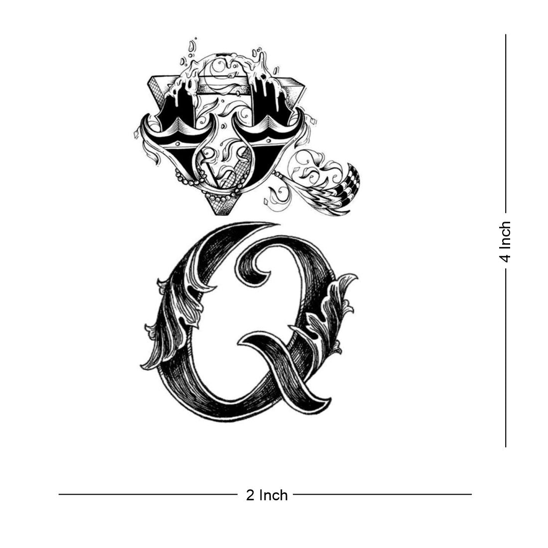 Name Q Letter Two Design alphabet Waterproof Temporary Body Tattoo For Girls Men Women