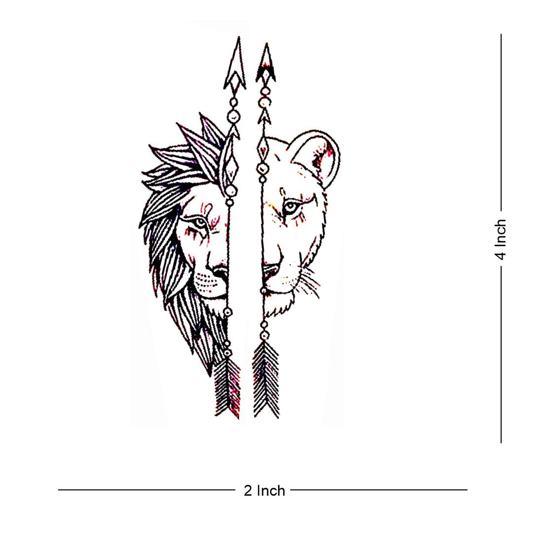 Lion and Lioness on arrow for couple Temporary Body Tattoo Waterproof For Girls Men Women - Temporarytattoowala