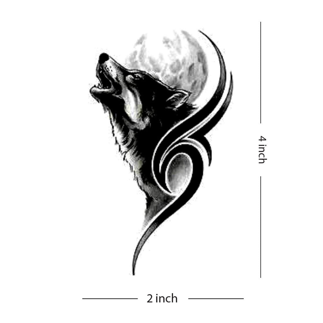 Tribal Wolf Head with Moon tattoo Temporary Waterproof Tattoo For Men and Women…