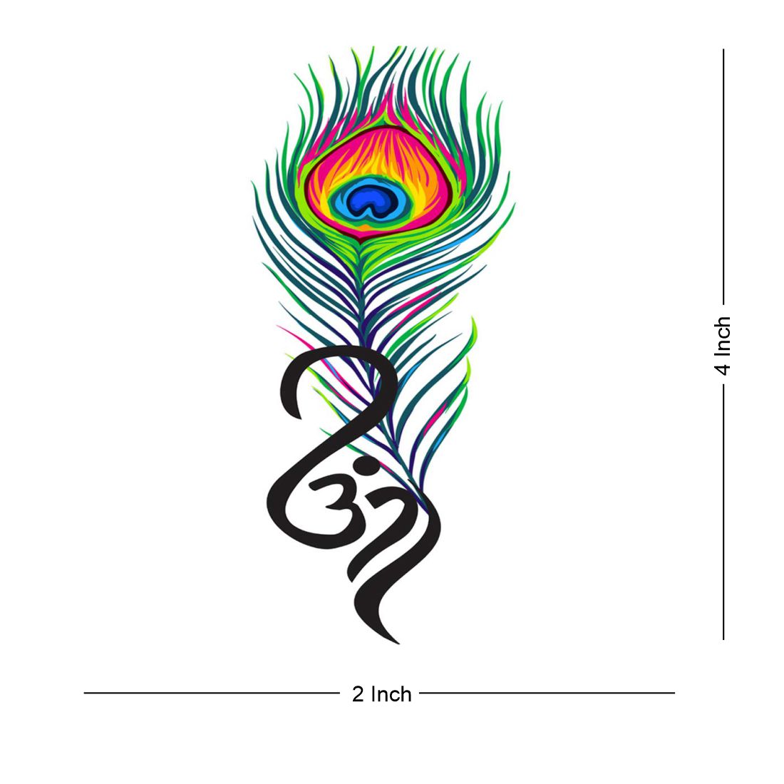 Temporary Tattoowala Peacock Feather with Om Tattoo Temporary Body Waterproof Boy and Girl Tattoo - Temporarytattoowala