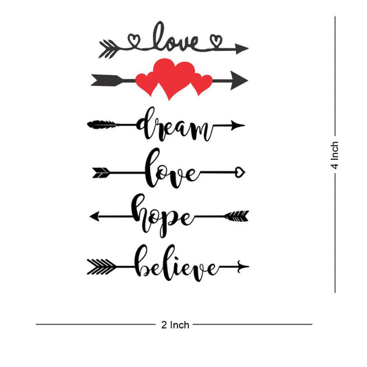 Arrow Heart Dream Love Hope Believe For Boys and Girls Waterproof Temporary Tattoo Body - Temporarytattoowala
