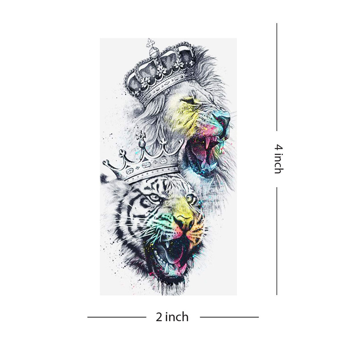 Lion and Tiger With Crown Temporary Waterproof Tattoo For Men and Women
