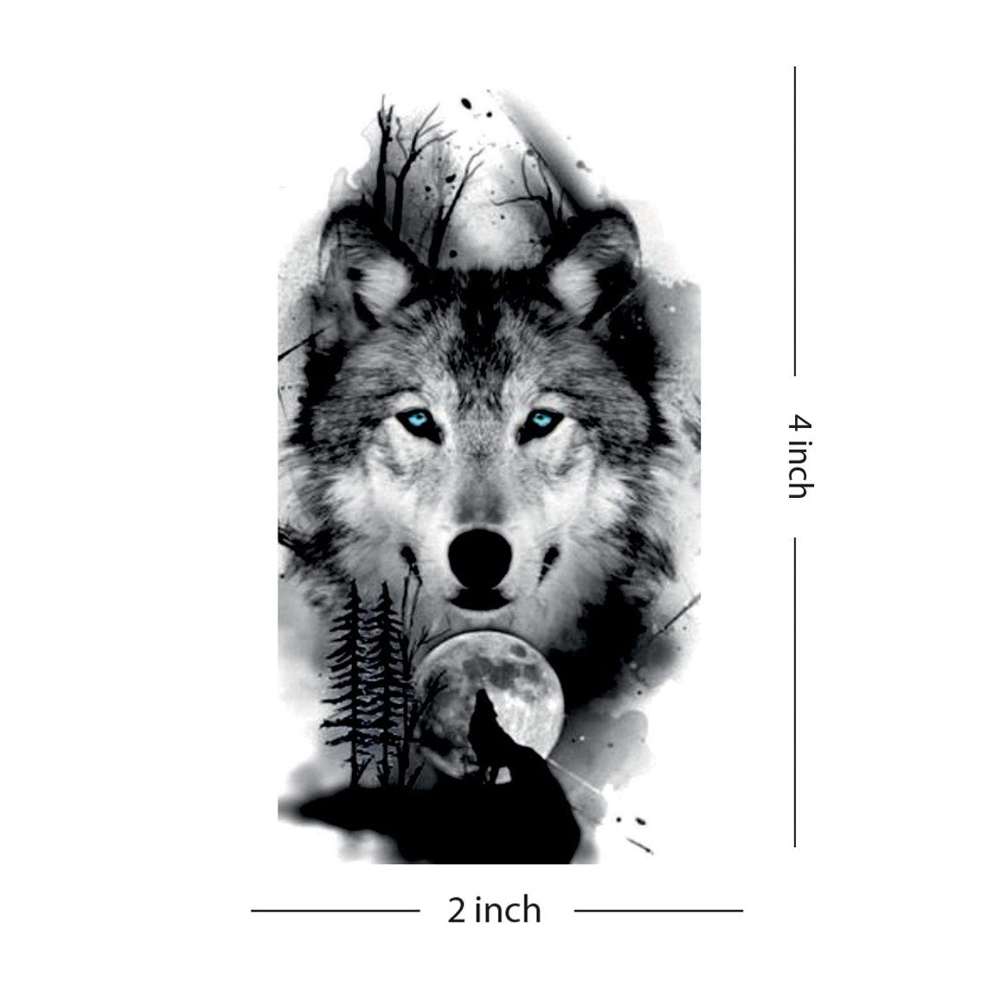 Black and Gray Wolf with Moon Temporary Waterproof Tattoo For Men and Women