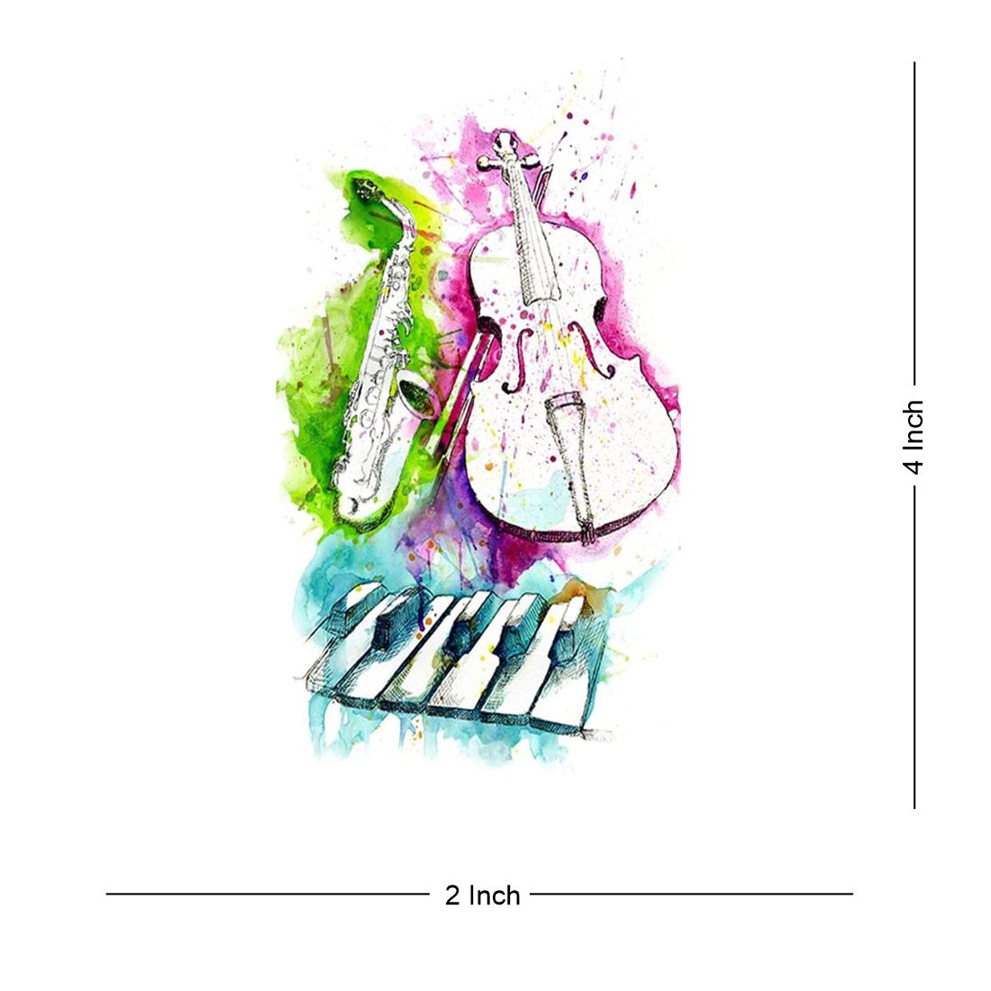 Music Instruments Guitar Piano Saxophone Temporary Body Tattoo Waterproof For Girls Men Women - Temporarytattoowala