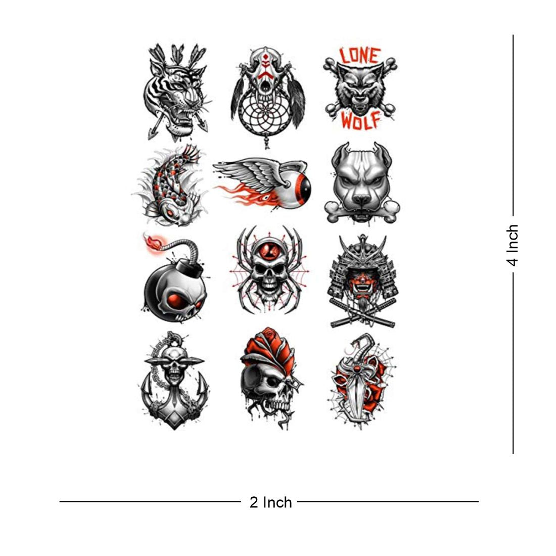 Lone Wolf Tiger Fish Skull Logo Tattoo Waterproof Temporary Body Tattoo - Temporarytattoowala