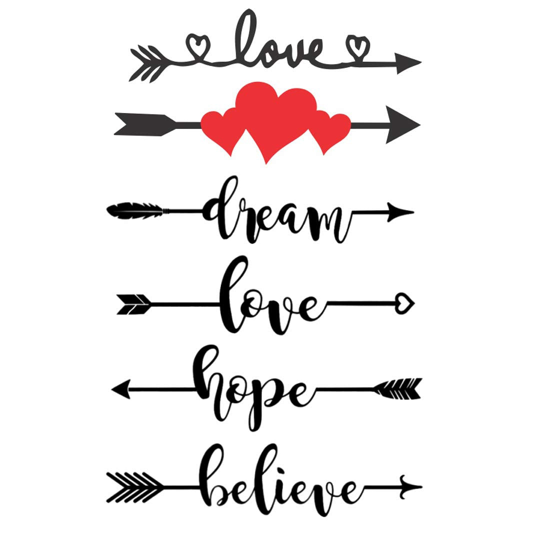 Arrow Heart Dream Love Hope Believe For Boys and Girls Waterproof Temporary Tattoo Body - Temporarytattoowala