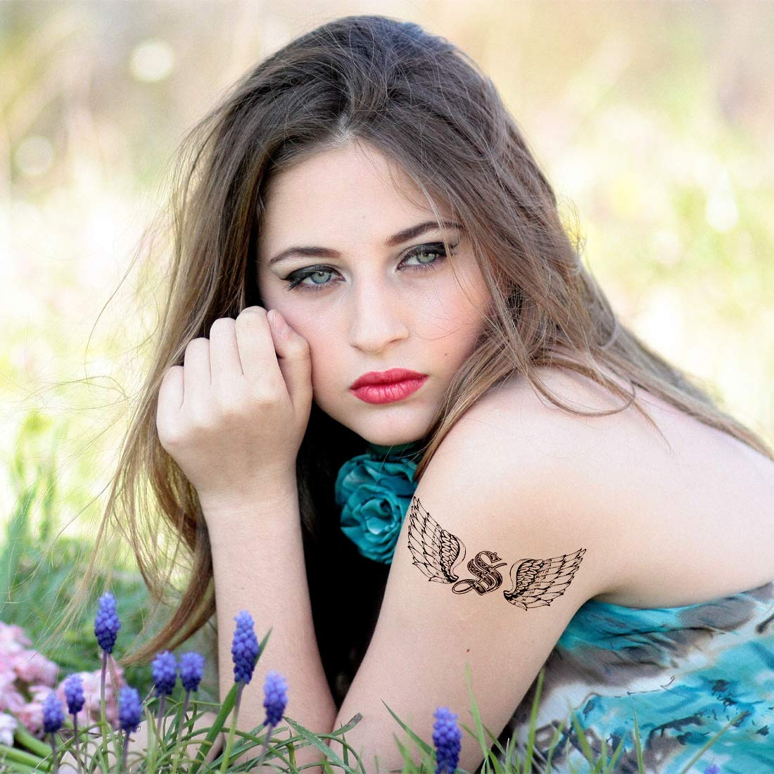 Name A to Z Alphabet Angel Wings Tattoo Waterproof Male and Female Temporary Body Tattoo - Temporarytattoowala