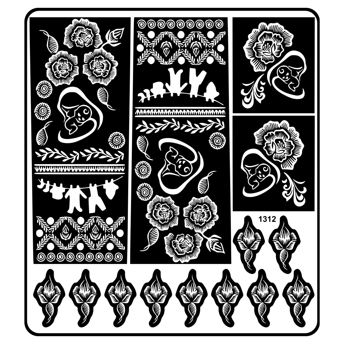 Mother And Baby Mehndi Stencil Sticker With Floral And Decorative Patterns