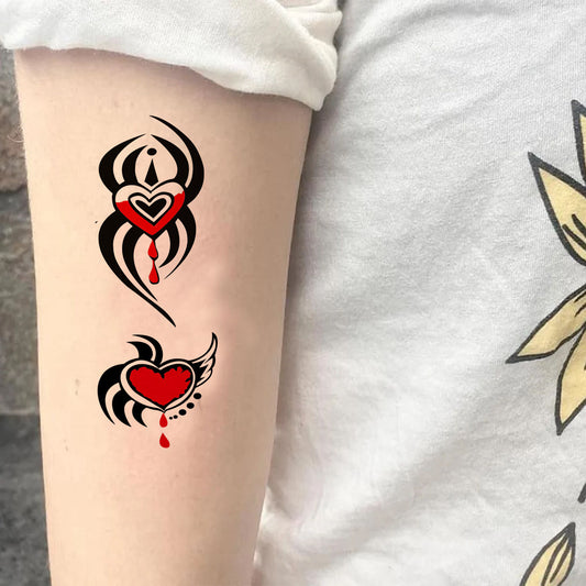 Temporary Tattoowala Heart Black and Red Trible 3 Design Temporary Tattoo for Men and Women Waterproof Sticker