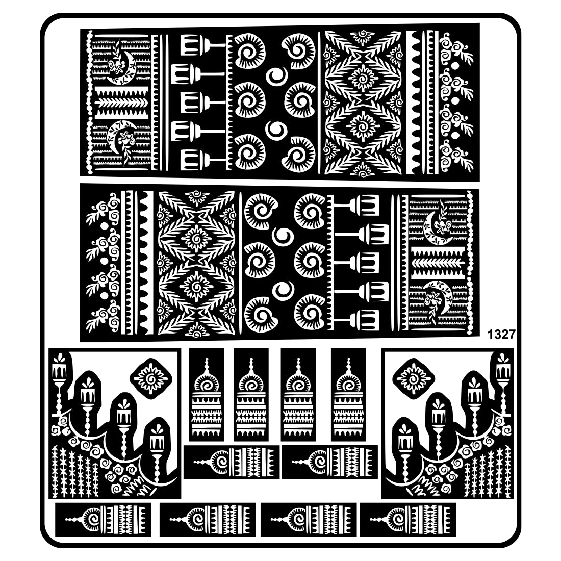 Traditional Lamp And Pattern Mehndi Stencil Sticker For Hands And Fingers Old Days Time