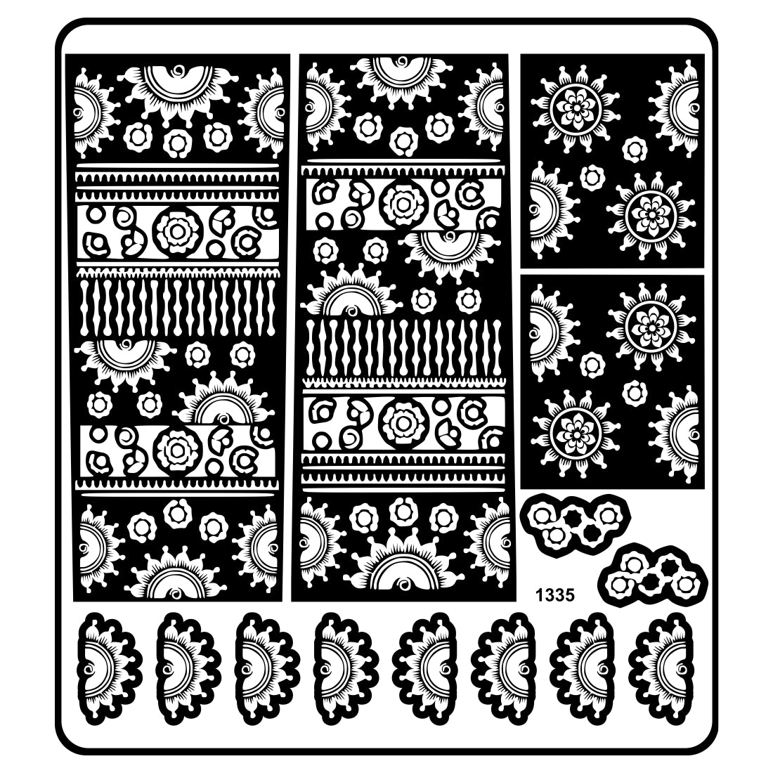 Sun And Floral Mehndi Stencil Sticker With Traditional Patterns For Hands And Fingers