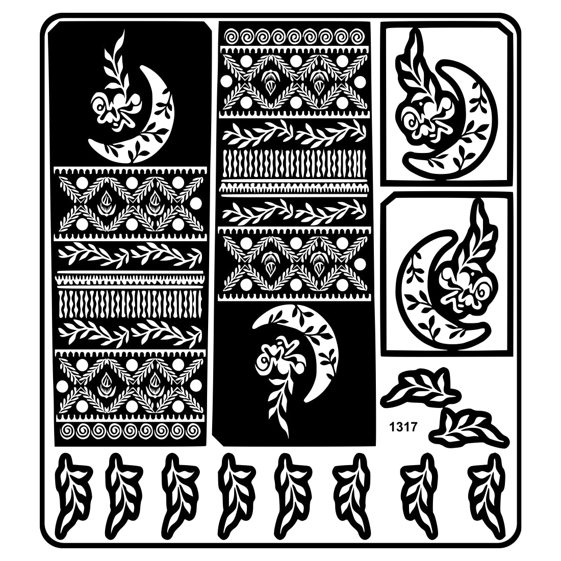 Special Moon And Star Mehndi Stencil Sticker With Floral And Traditional Design Patterns