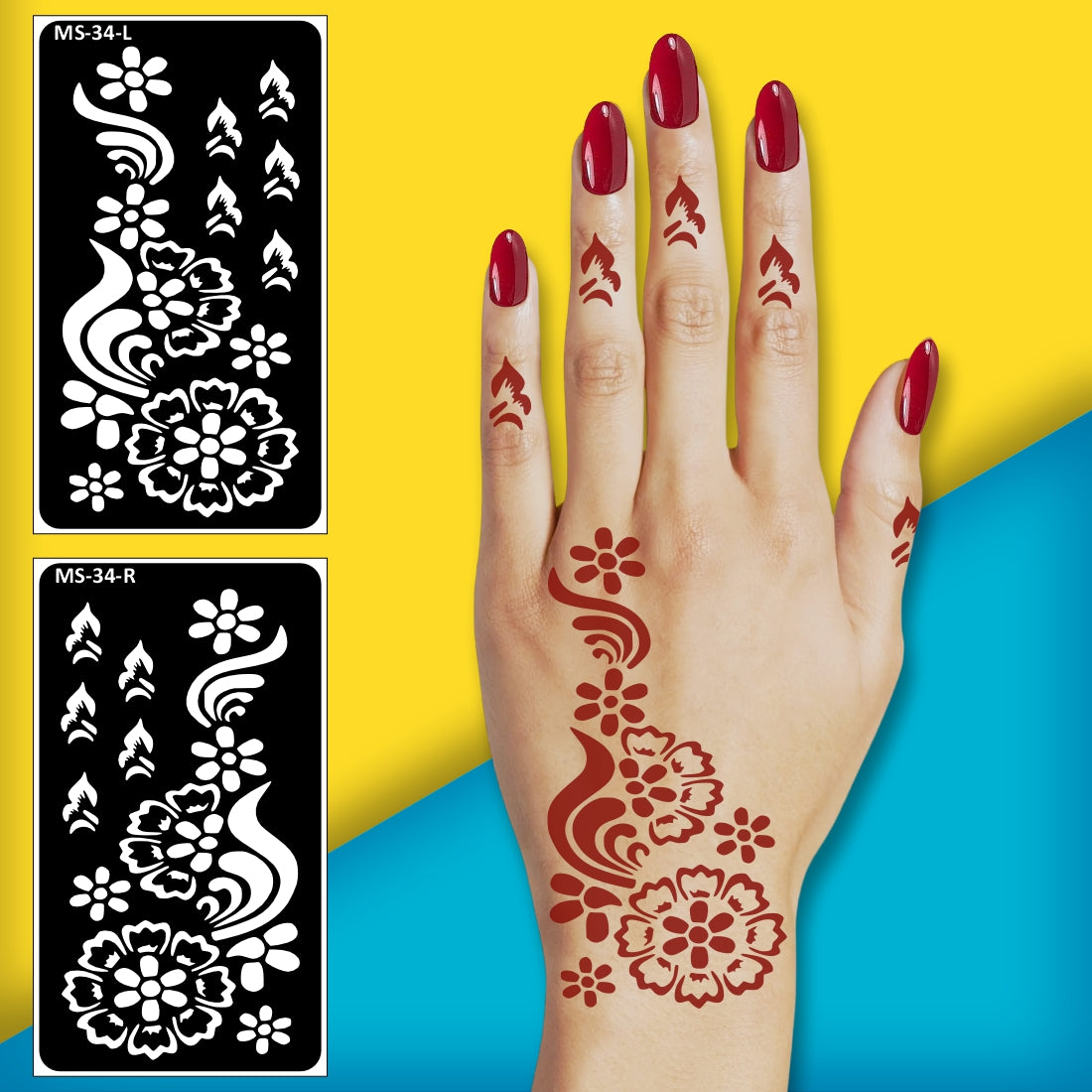 Modern Mehndi Stencil Sticker for Any Festive Look One Set For Each Hand