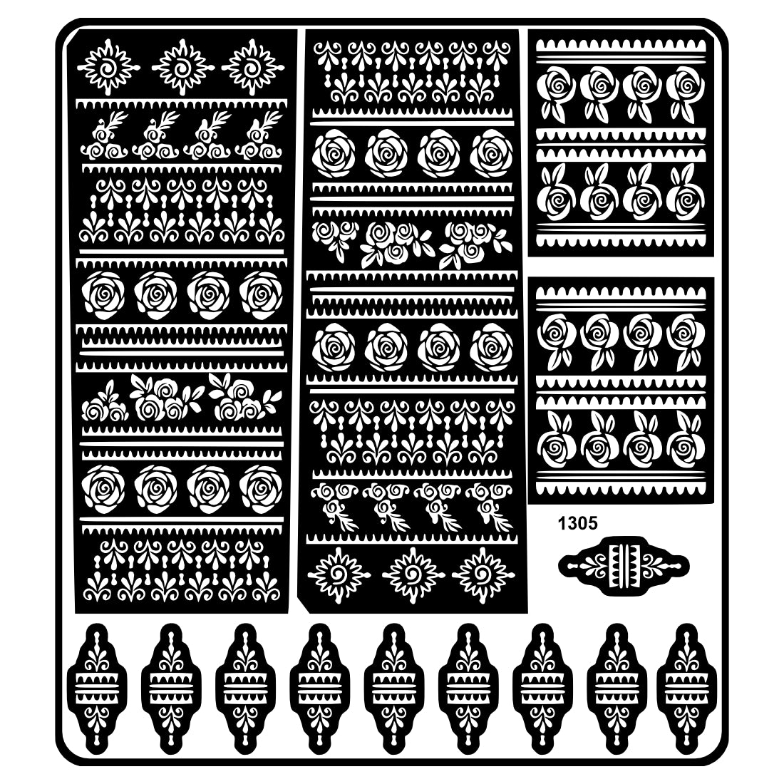Rose And Floral Border Bridal Mehndi Stencil Sticker With Elegant Decorative Patterns