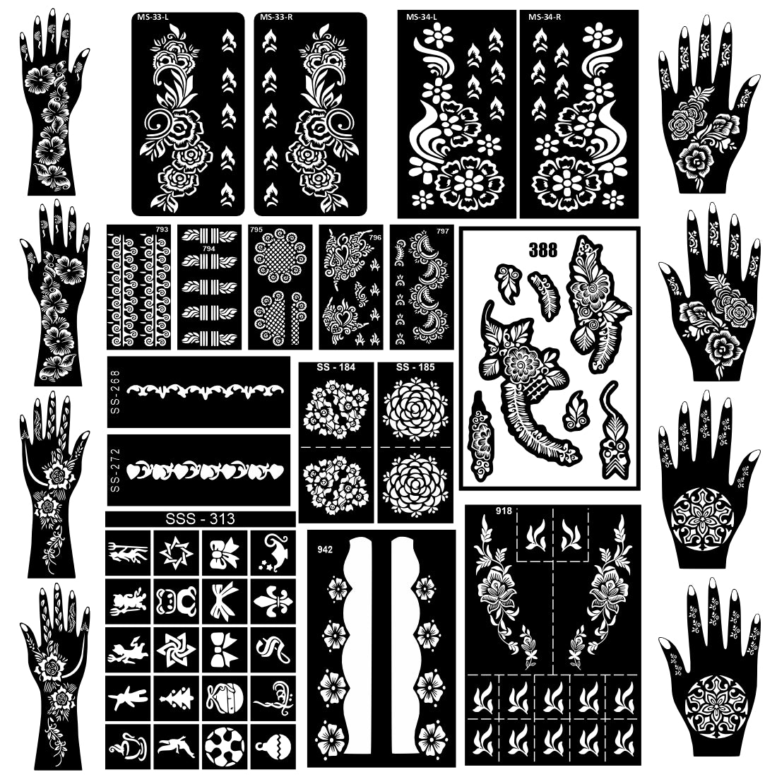 Beautiful Combo Mehndi Stencil Sticker With Fashionable Patterns For Special Occasions