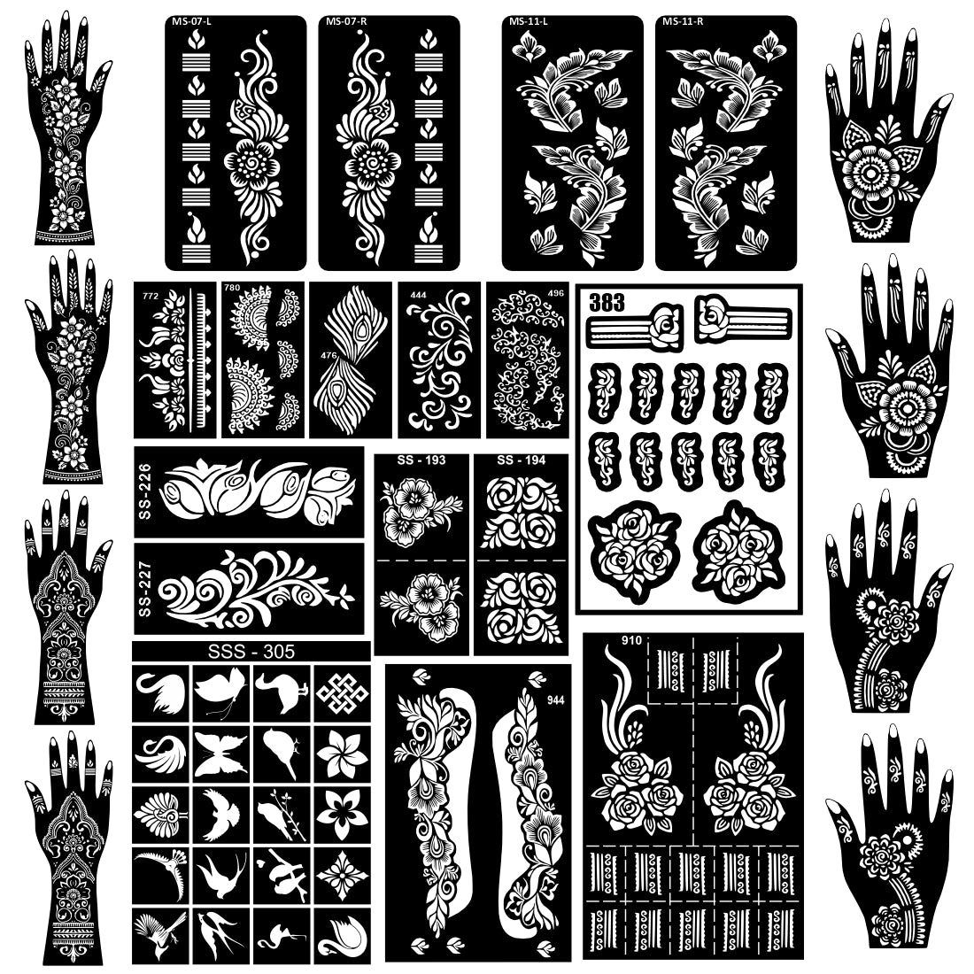 Beautiful Flower Combo Mehndi Stencil Sticker With Easy-To-Apply Patterns Stencil Sticker