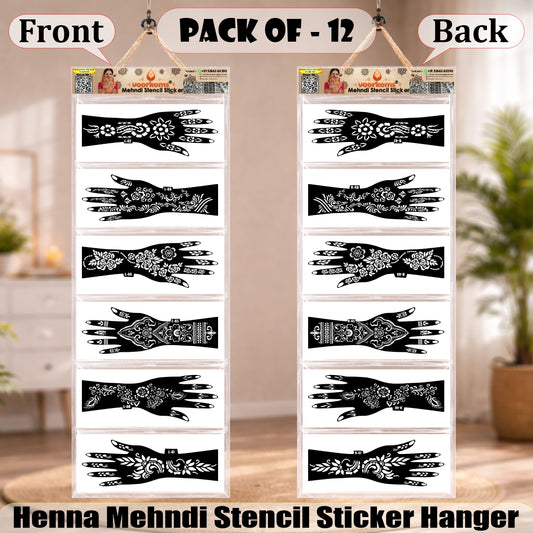 Designer Floral Mehndi Stencil Set.6 Pairs 12 Pcs Premium Full Hand Henna Pattern Templates.