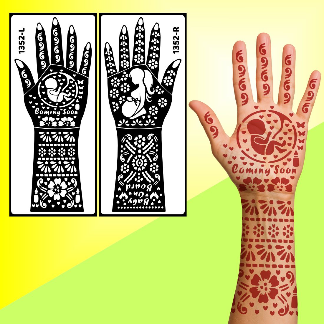 Romantic Couple Bridal Mehndi Stencil Sticker For Palm And Back Hand Use Functions Easy To Use With Instant Beautiful Design