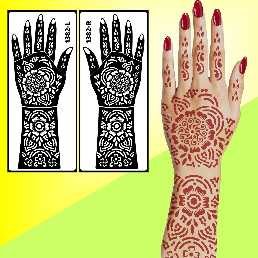 Hand And Wrist Bridal Mehndi Stencil Sticker With Classic Elements Easy To Use With Instant Beautiful Design