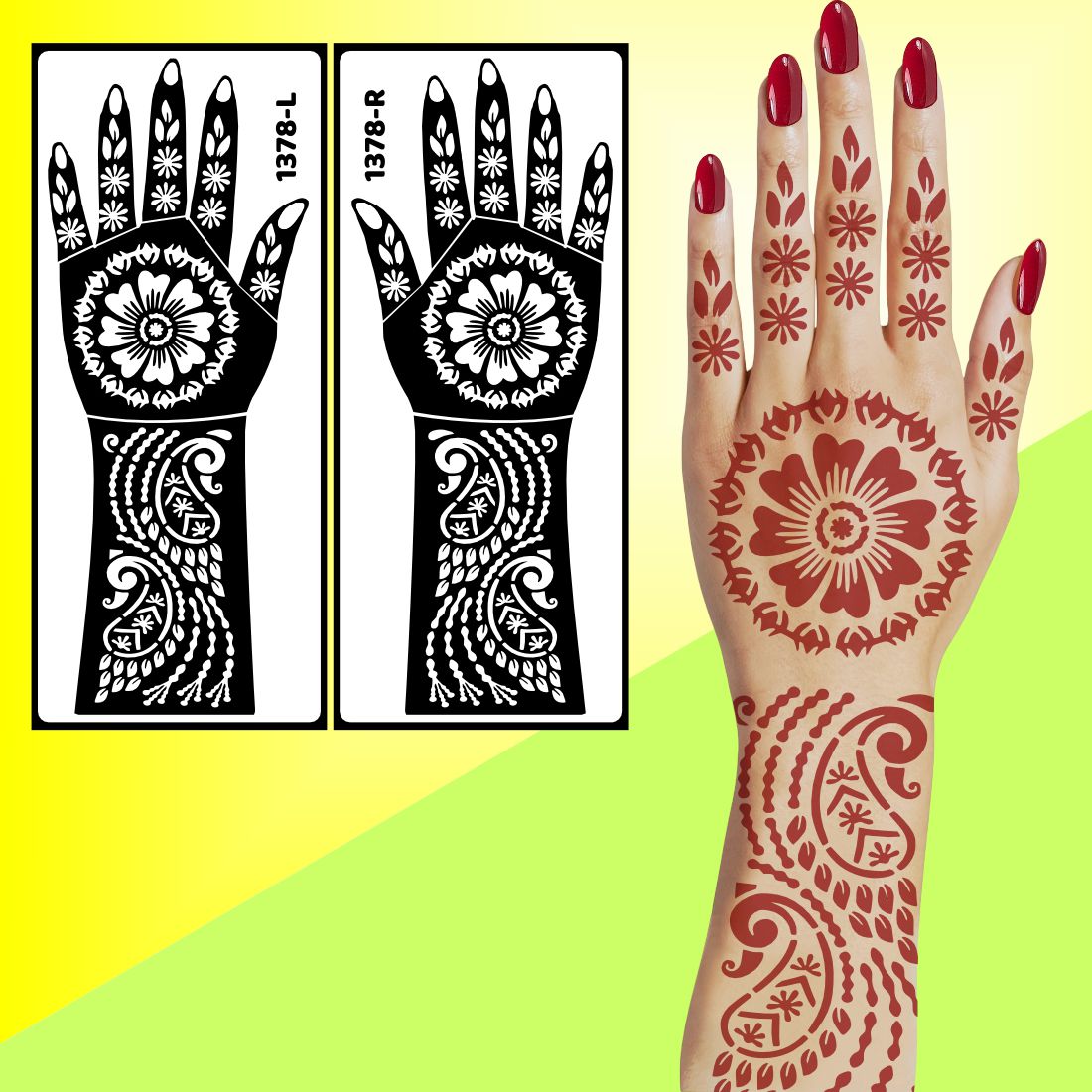 Full Back Hand Bridal Mehndi Stencil Sticker For Brides And Bridesmaids Easy To Use With Instant Beautiful Design