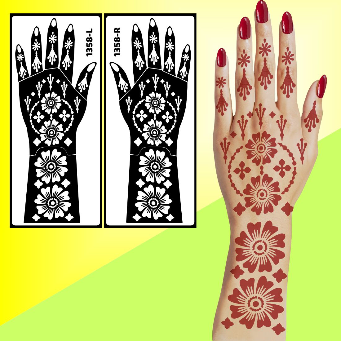 Stylish Geometric Pattern Bridal Mehndi Stencil Sticker for Classic Look Functions Easy To Use With Instant Beautiful Design