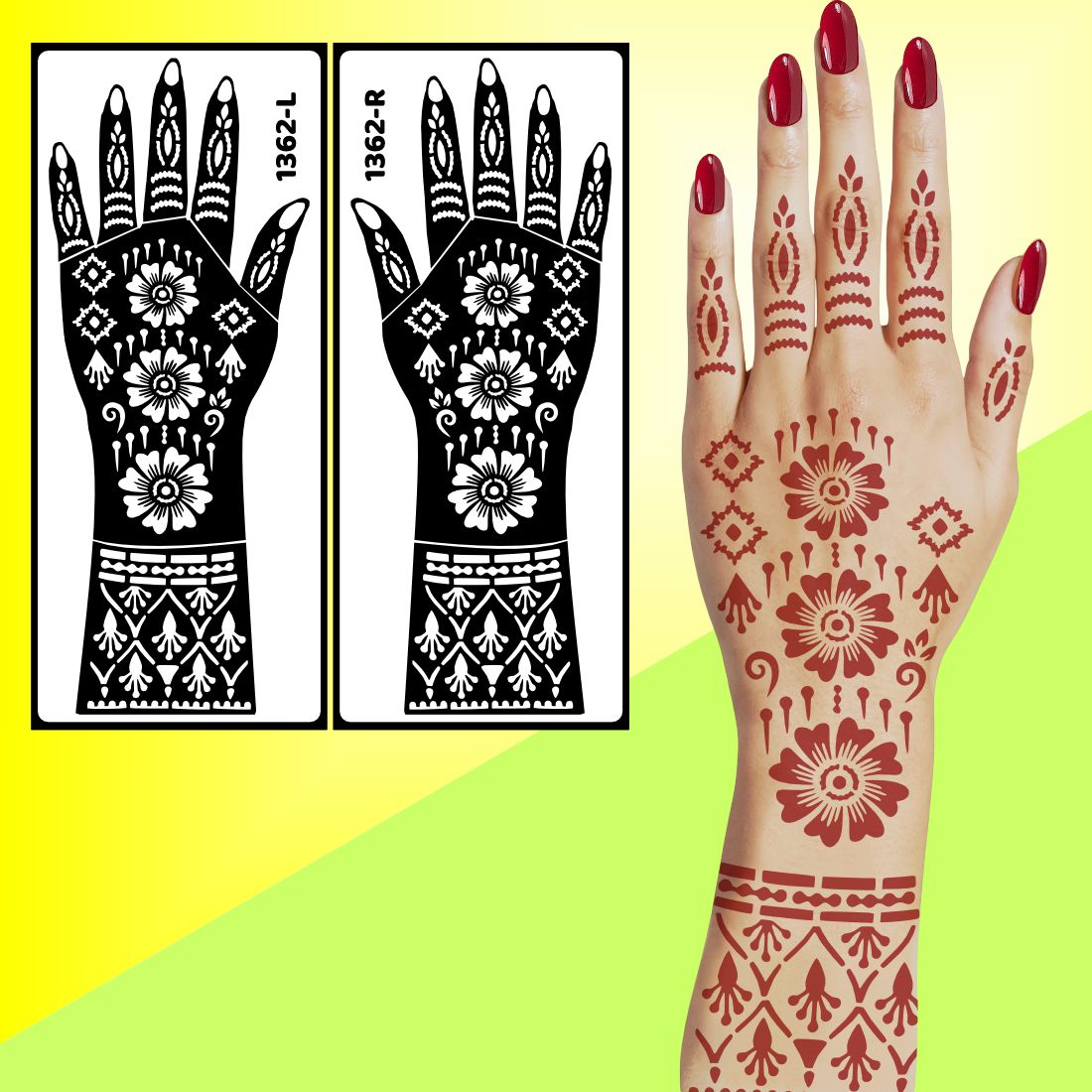 Elegant Henna Look Bridal Mehndi Stencil Sticker With Cultural Patterns Easy To Use With Instant Beautiful Design