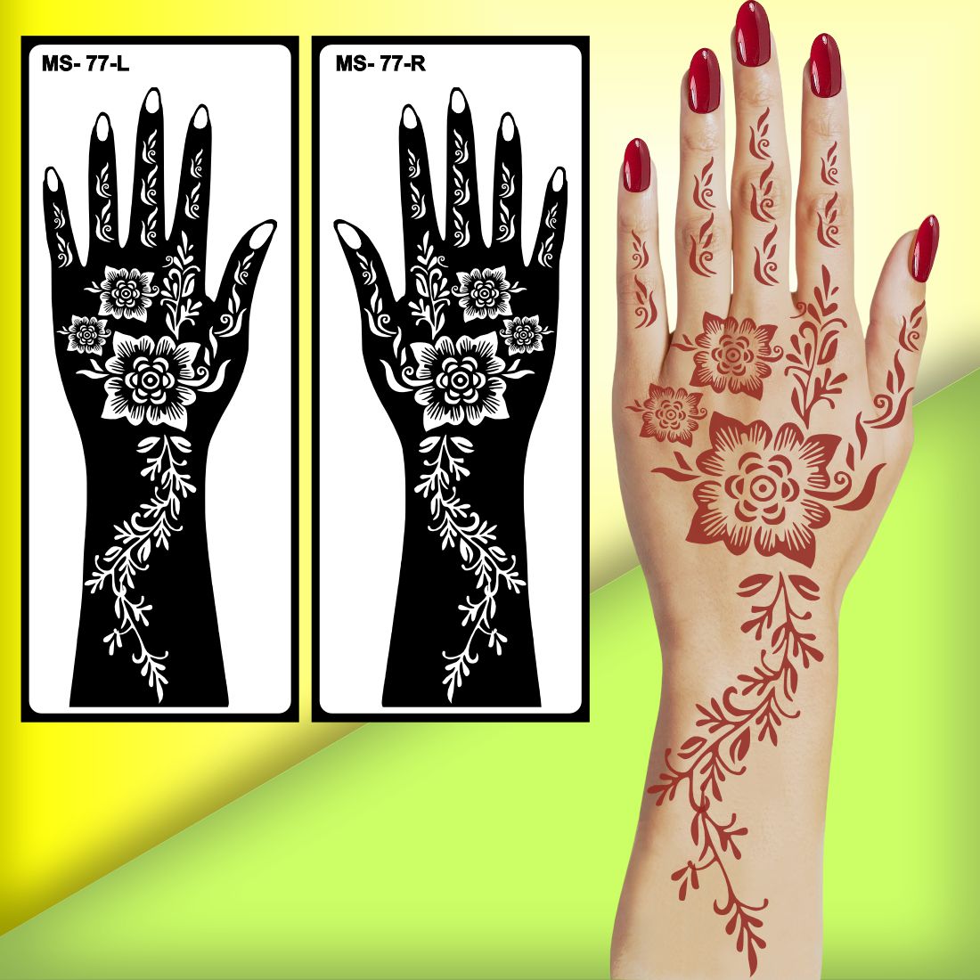 Decorative Henna Mehndi Stencil Sticker for Fashionable Unique Looks Peel And Stick Stencil Mehndi Sticker For Women, Girls And Teen-age