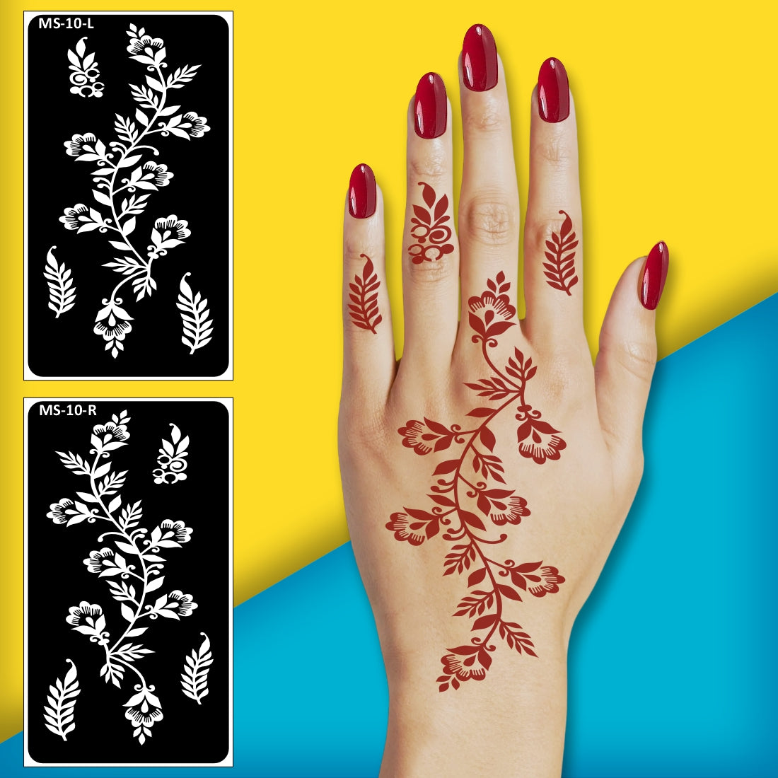 Tulip Flower Design Ideal for Traditional and Occasions Stencil Mehndi Sticker One Set For Each Hand