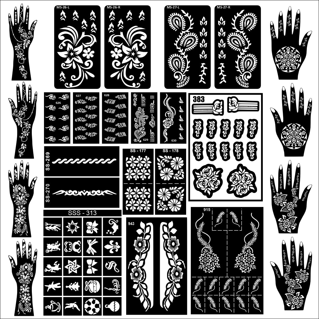 Beautiful Combo Mehndi Stencil Sticker With Floral & Cultural Patterns