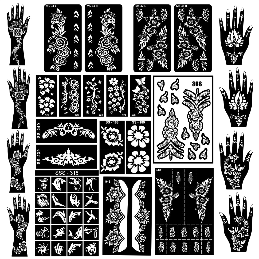 Beautiful Combo Mehndi Stencil Sticker With Beautiful Flower & Arabic Patterns