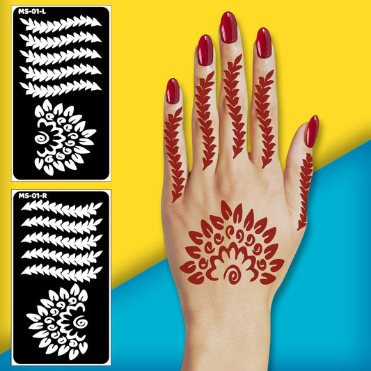 Beautiful Floral Mehndi Stencil Sticker for Hands One Set For Each Hand