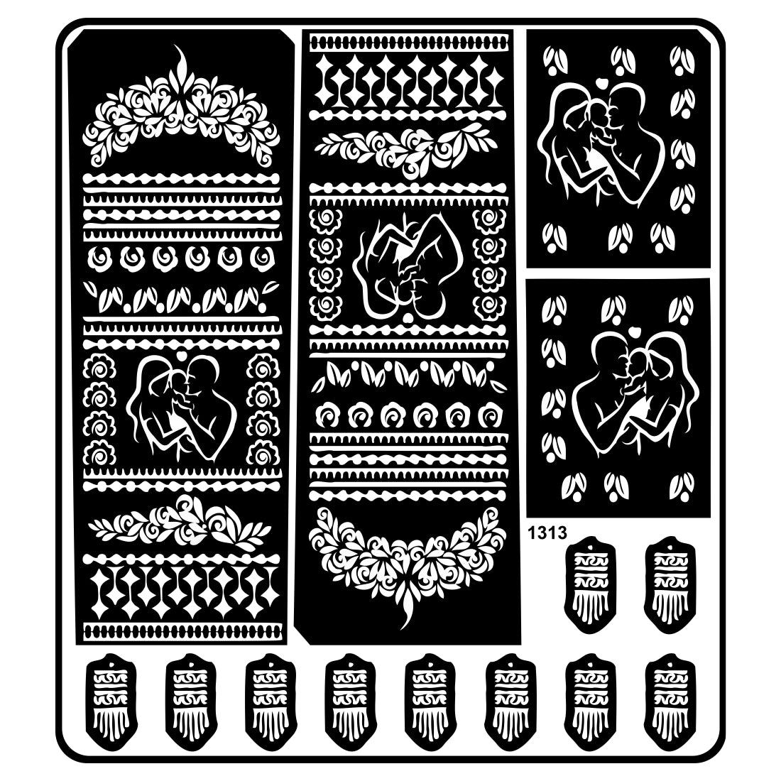 Couple Love Mehndi Stencil Sticker With Floral And Decorative Hand Design